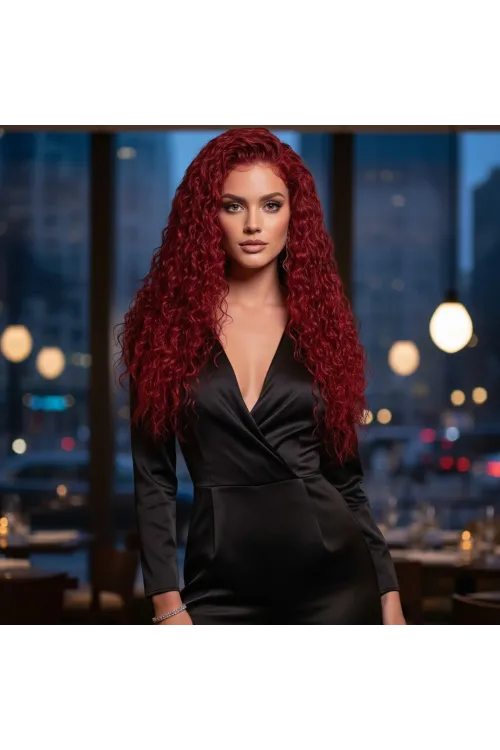 Gerçek Front Lace Tül Peruk - Su Dalgası - Kızıl 70-75cm