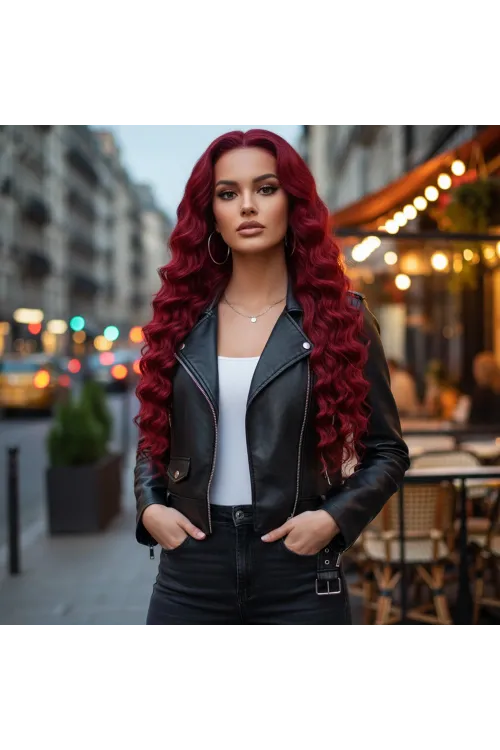 Gerçek Front Lace Tül Peruk - Yoğun Dalgalı - Kızıl 70-75cm