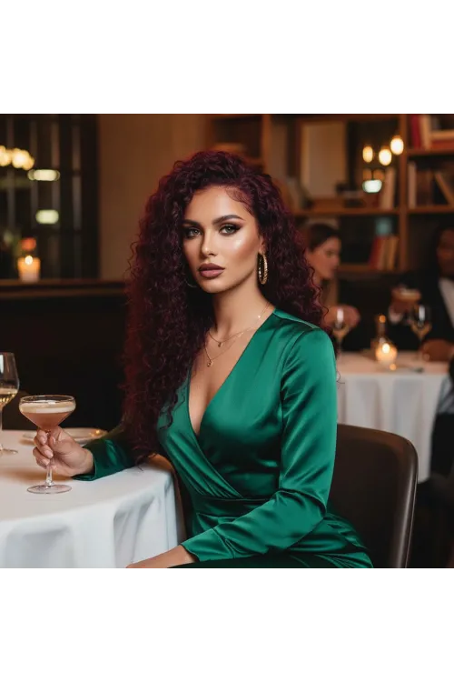 Gerçek Front Lace Tül Peruk - Yoğun Dalgalı - Koyu Kızıl 70-75cm