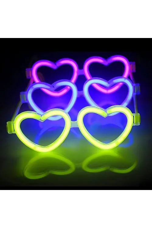 Glow Kalpli Fosforlu Gözlük 6’lı Renkli Set – Neon Parti