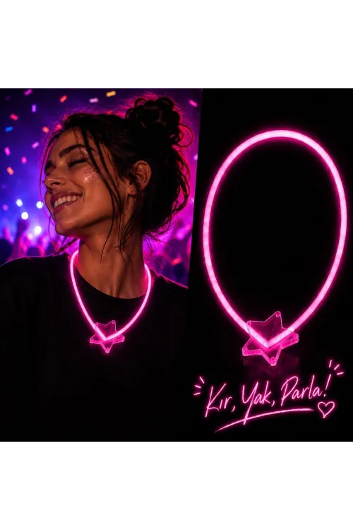 Glow Kolye Neon Fosforlu Işıklı Kolye Pembe Renk