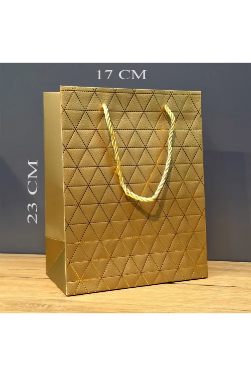 Gold Geometrik Desenli Orta Boy Karton Hediye Çantası