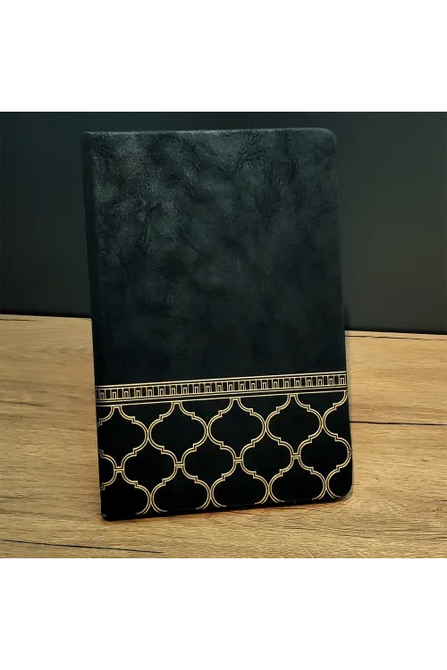 Gold İşlemeli Siyah Deri Defter
