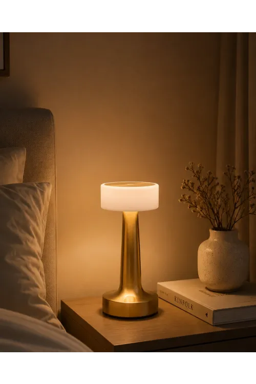 Gold Kare Led Masa Lambası Şarjlı Dimmer Kontrollü Dekoratif Işık