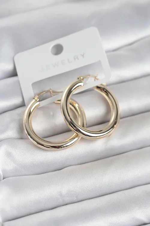 Gold Renk Pirinç Halka 30 mm Kadın Küpe