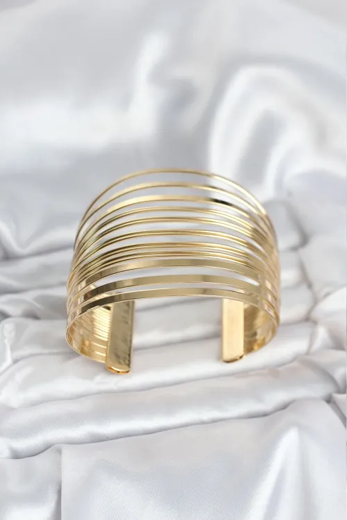 ietaks™ Gold Renk Pirinç Kaburga Model Kadın Bileklik