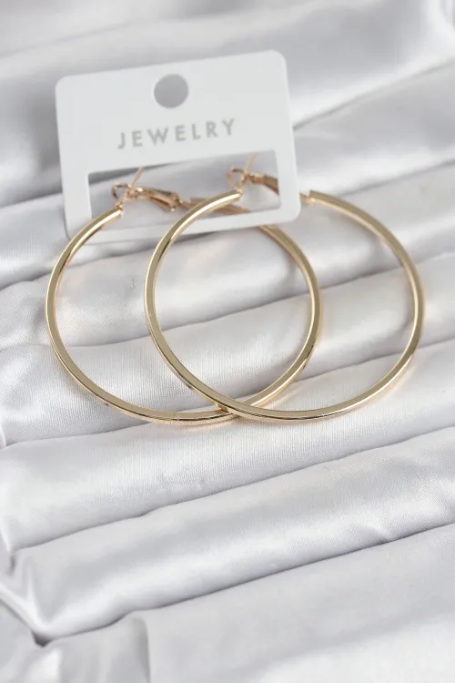 Gold Renk Pirinç Köşeli Kenar Halka 54 mm Kadın Küpe