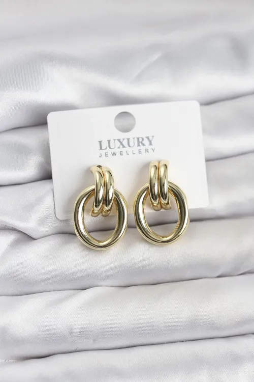 Gold Renk Pirinç Vintage Kadın Küpe