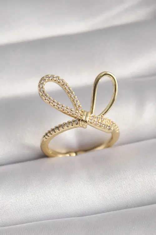ietaks™ Gold Renk Zirkon Taşlı Düğüm Model Kadın Yüzük