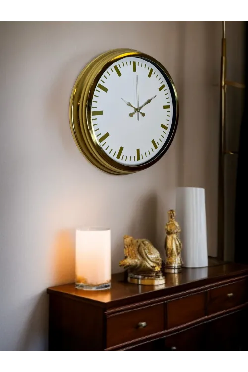 Gold & White Lüks Tasarım 40 Cm Gold Metal Duvar Saati