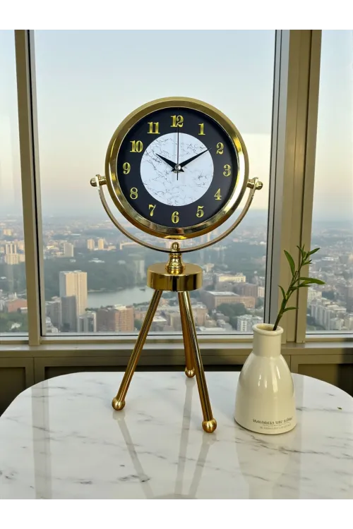 Golden Marble Üç Ayaklı Metal Masa Saati
