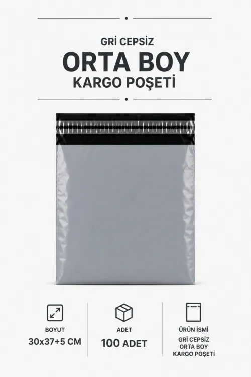 Gri Cepsiz Orta Boy Kargo Poşeti 30x37+5 Cm 100 Adet