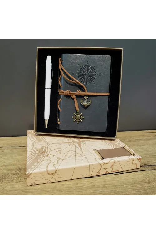 Gri Defter Ve Beyaz Kalem Kutulu Set