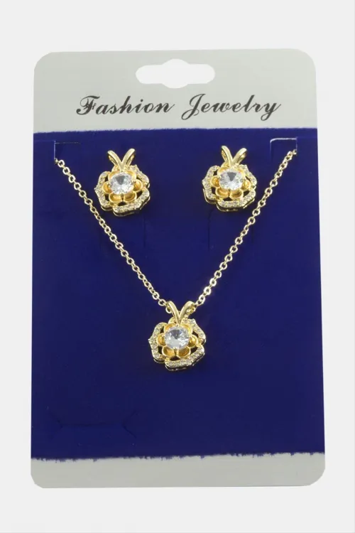 Gül Zirkon Taşlı Set Kolye