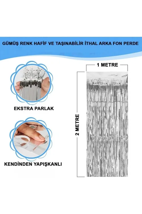 Gümüş Metalize Saçaklı Fon Perde