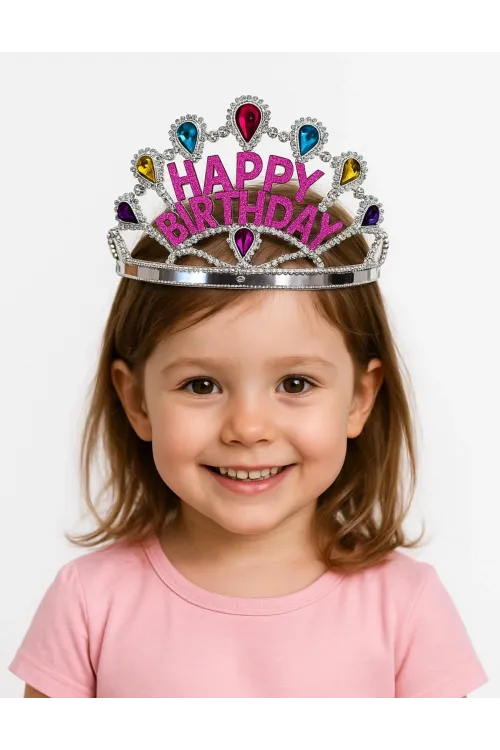 Gümüş Renk Happy Birthday Yazılı Doğum Günü Tacı 60 Cm