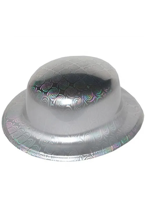 Gümüş Renk Hologramlı Plastik Yuvarlak Melon 27x24 cm