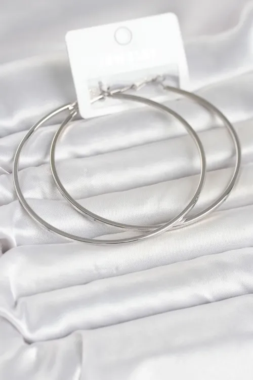 Gümüş Renk Pirinç Köşeli Kenar Halka 72 mm Kadın Küpe