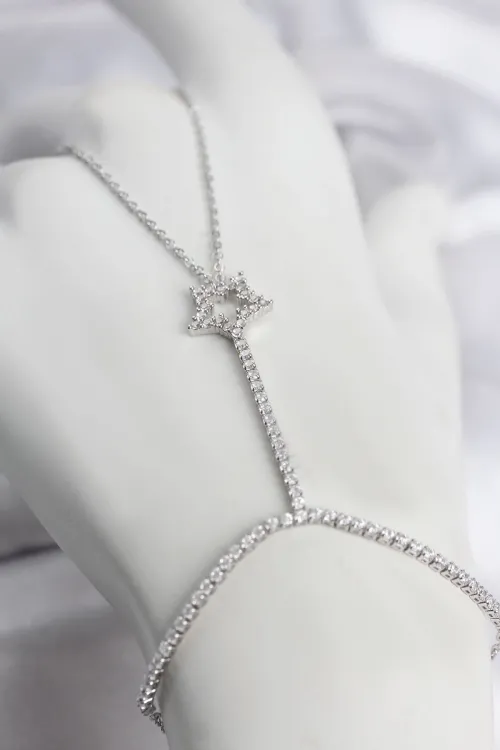 Gümüş Renk Pirinç Zirkon Taşlı Yıldız Model Şahmeran