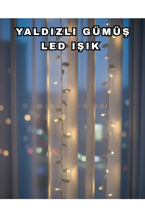 Gümüş Yaprak Tasarımlı Led Işık Pilli Ev Ve Vitrin Dekoru
