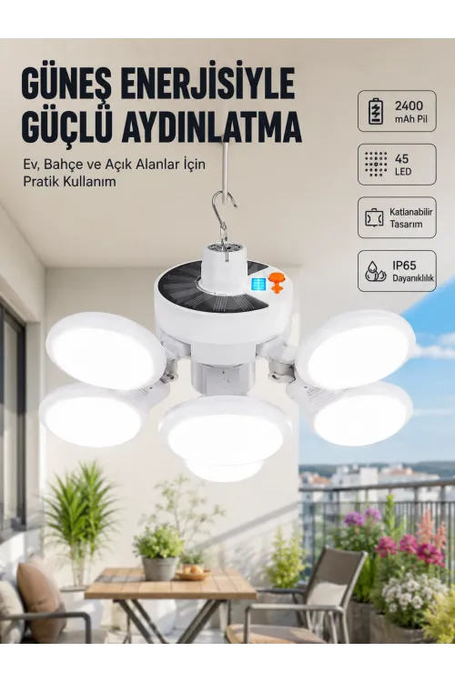 Güneş Enerjili Katlanabilir 5 Kanatlı Solar Bahçe Lambası