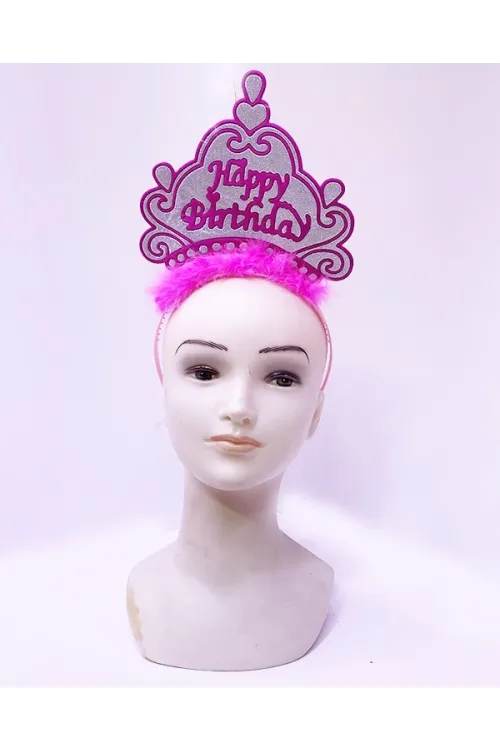 Happy Birthday Neon Pembe Renk Doğum Günü Tacı 24x15 Cm