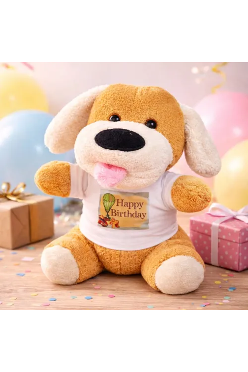 Happy Birthday Tişörtlü Peluş Oyuncak Köpek