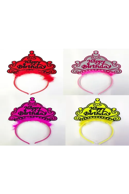 Happy Birthday Yazılı Neon Renk Taç 12 Adet