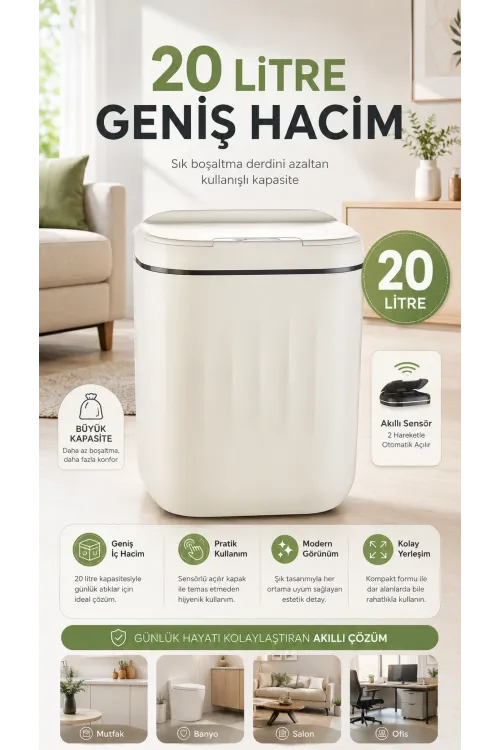 Hareket Sensörlü Büyük 20l Çöp Kovası Uv Işıklı