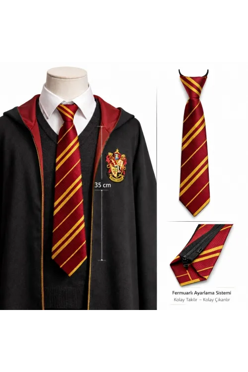 Harry Potter Gryffindor Fermuarlı Ayarlanabilir Kravat