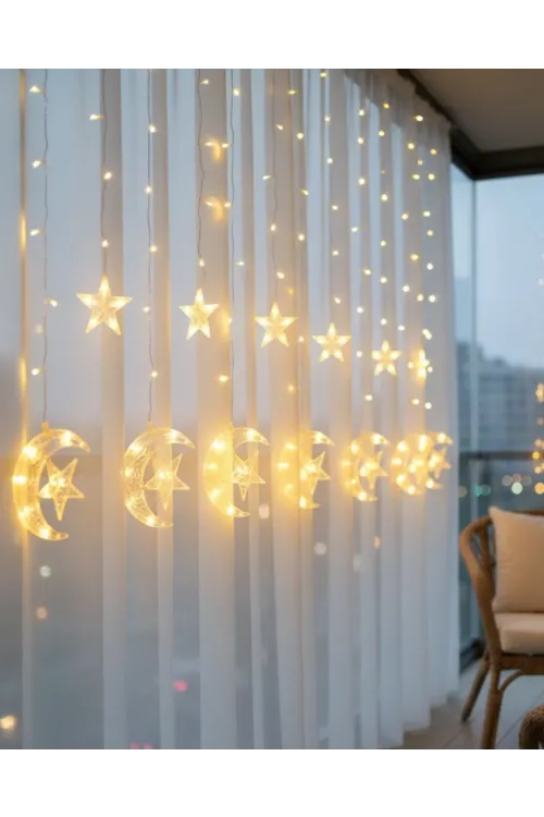 Hilal Yıldız Led Perde Işık Balkon Pencere Ve Oda Dekorasyonu
