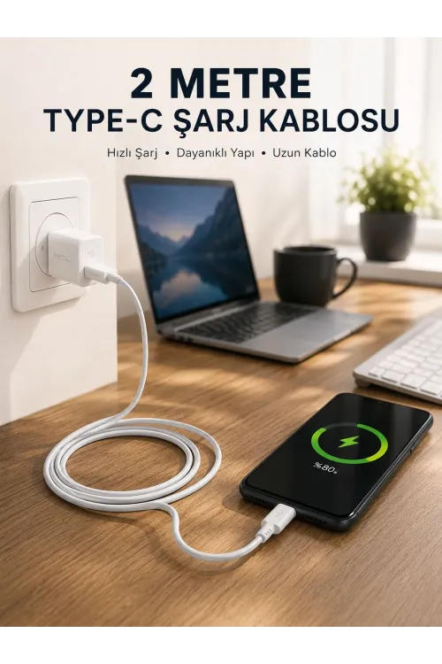 Hızlı Şarj Destekli 2 Metre Type-c Kablo