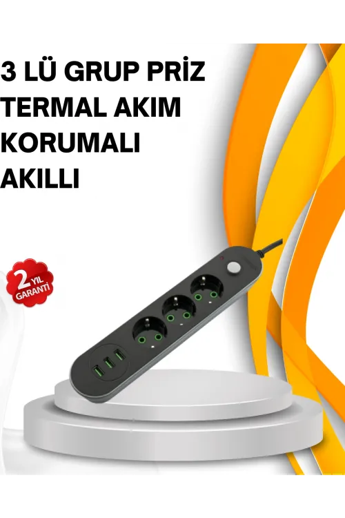 Hızlı Şarj Özellikli 3 Usb Girişli Üçlü Priz