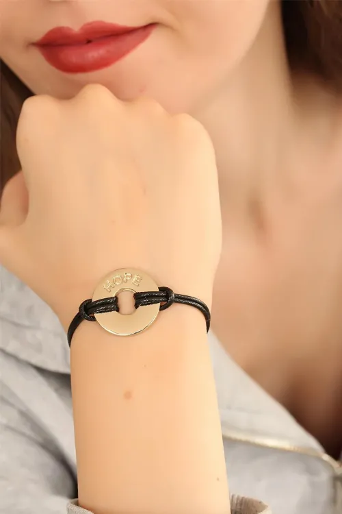 ietaks™ HOPE (Umutlu) Siyah Deri İpli Unisex Mood Bileklik