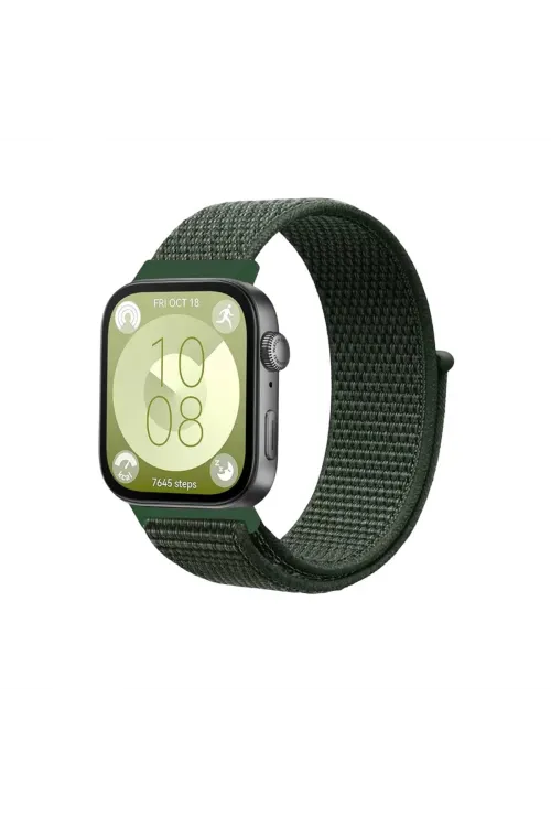 Huawei Fit 4 Hasırlı Cırtcırtlı Kordon (saat Değildir) - Koyu Yeşil