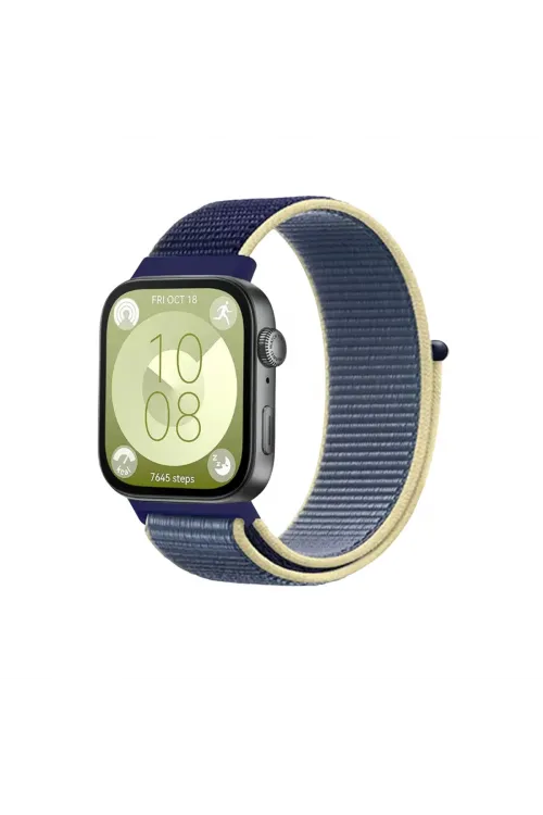 Huawei Fit 4 Hasırlı Cırtcırtlı Kordon (saat Değildir) - Sarı-lacivert