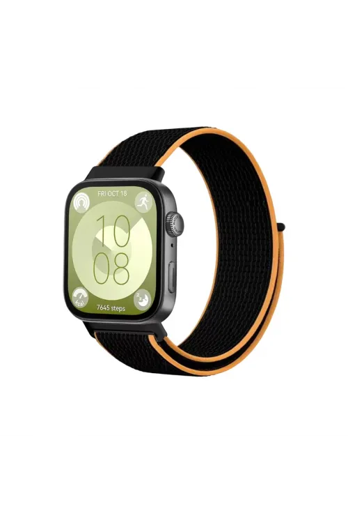 Huawei Fit 4 Hasırlı Cırtcırtlı Kordon (saat Değildir) - Siyah-turuncu