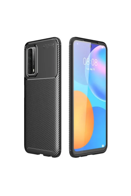 Huawei P Smart 2021 Kılıf Auto Focus Karbon Kapak - Siyah