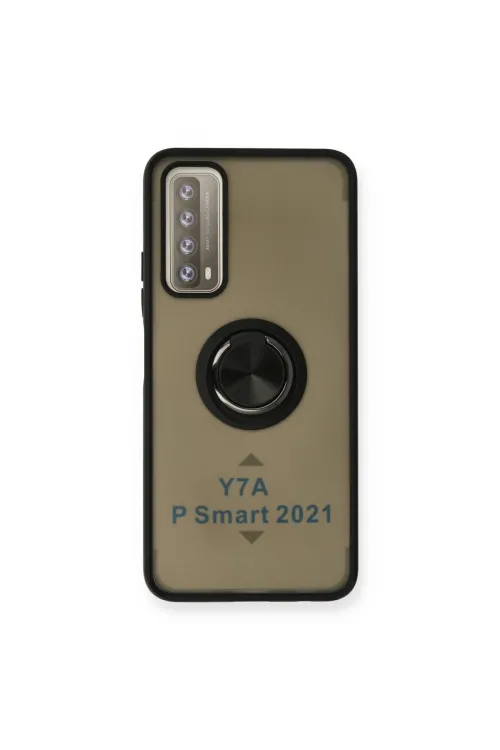 Huawei P Smart 2021 Kılıf Montreal Yüzüklü Silikon Kapak - Siyah