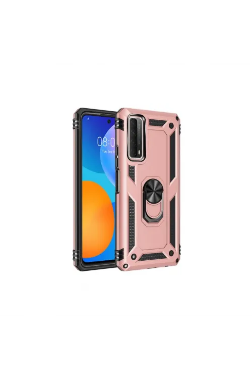 Huawei P Smart 2021 Kılıf Sofya Yüzüklü Silikon Kapak - Rose
