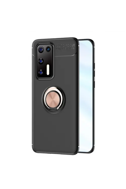 Huawei P40 Kılıf Range Yüzüklü Silikon - Siyah-gold