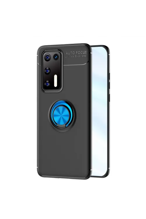 Huawei P40 Kılıf Range Yüzüklü Silikon - Siyah-mavi