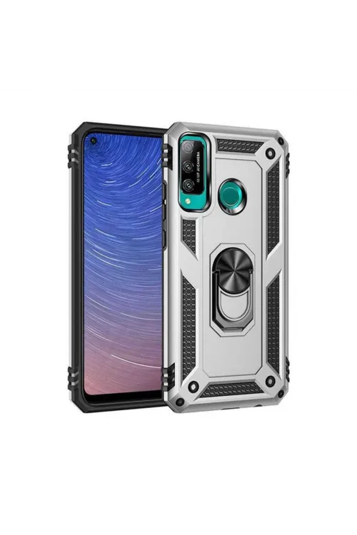 Huawei P40 Lite E Kılıf Sofya Yüzüklü Silikon Kapak - Gümüş