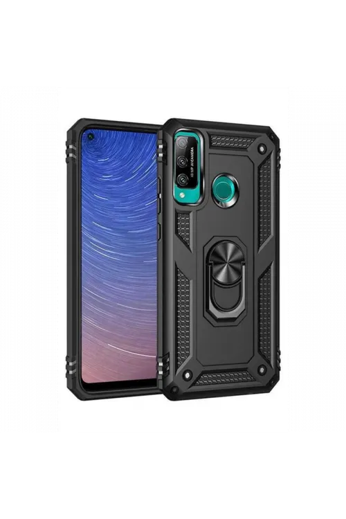 Huawei P40 Lite E Kılıf Sofya Yüzüklü Silikon Kapak - Siyah
