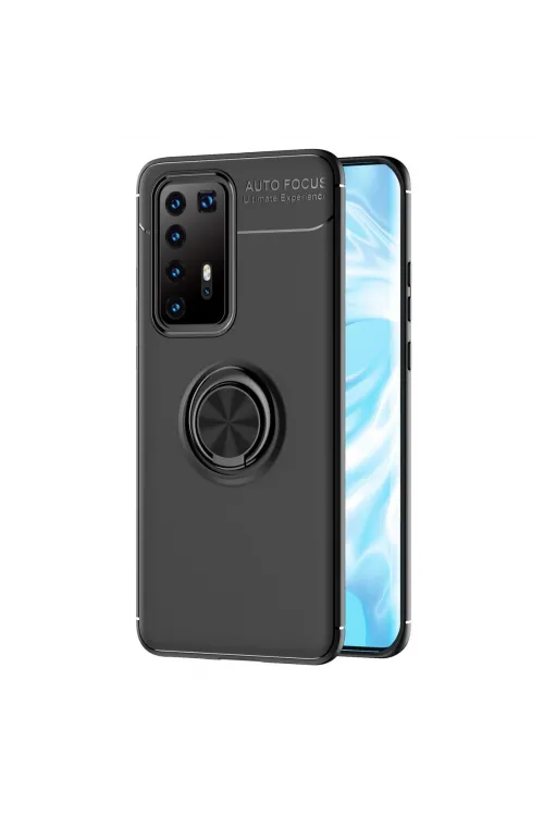 Huawei P40 Pro Kılıf Range Yüzüklü Silikon - Siyah
