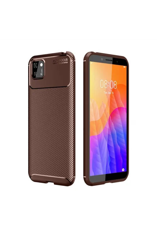 Huawei Y5p Kılıf Auto Focus Karbon Kapak - Kahverengi