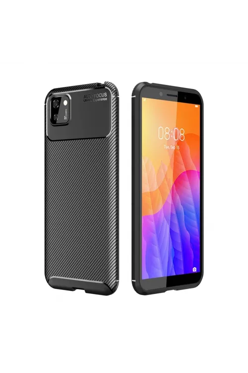 Huawei Y5p Kılıf Auto Focus Karbon Kapak - Siyah
