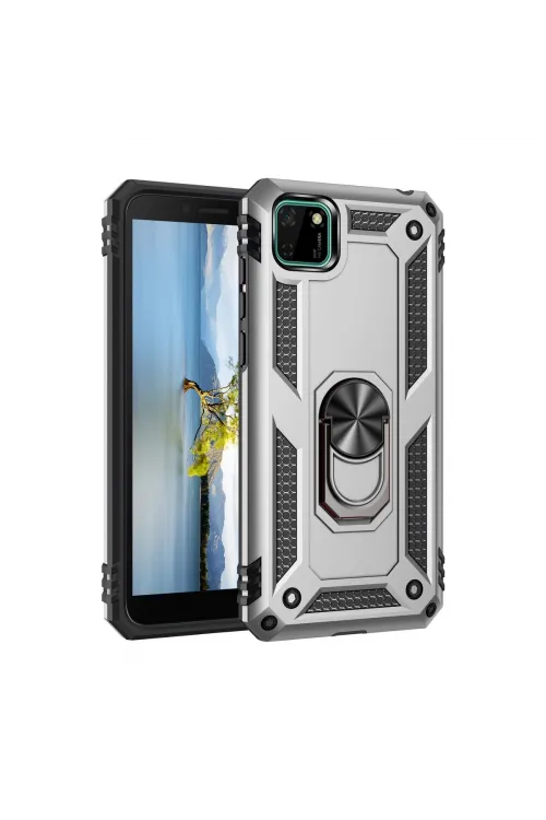 Huawei Y5p Kılıf Sofya Yüzüklü Silikon Kapak - Gümüş