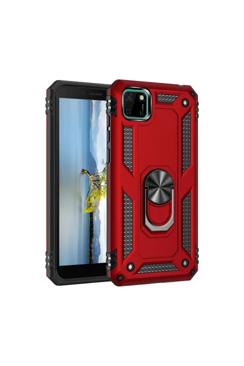 Huawei Y5p Kılıf Sofya Yüzüklü Silikon Kapak - Kırmızı