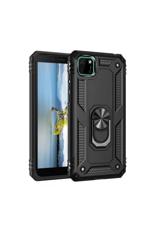 Huawei Y5p Kılıf Sofya Yüzüklü Silikon Kapak - Siyah